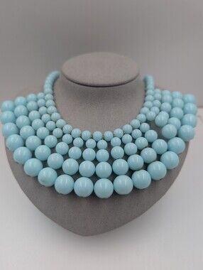 Signed J. Crew Light Sky Blue Graduated Bauble Bead Bib Collar Necklace 0516